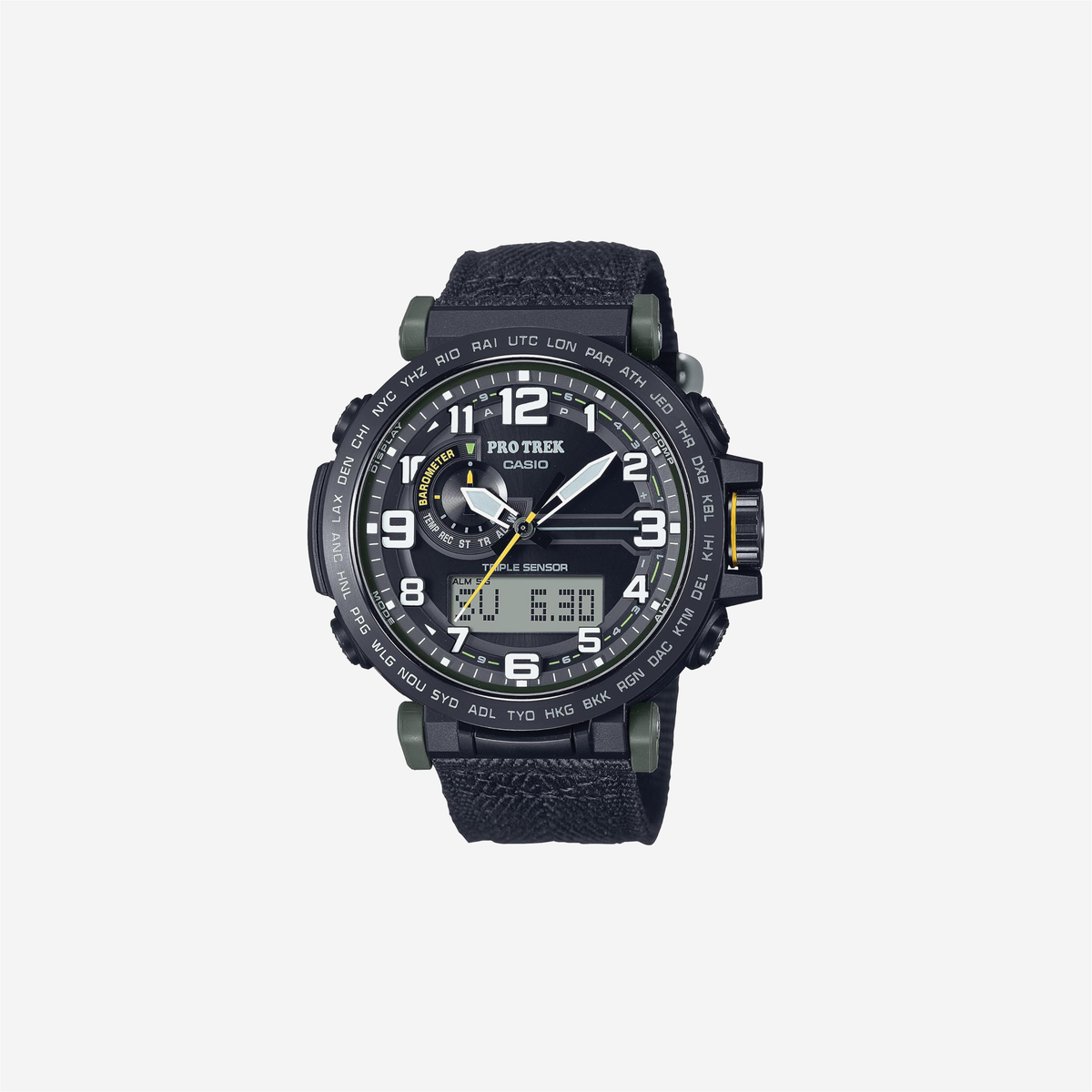 Casio PRG601 Series Pro Trek 100M WR 1-100 SEC Stop Watch Compass Alt Baro-Thermo Tough Solar Power Atomic Timekeeping Countdown Timer World Time Watch