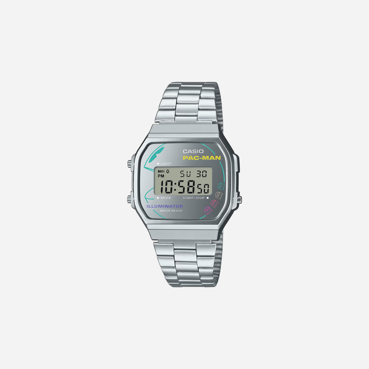Casio Vintage A168WEPC-7ADR PAC-MAN Limited Edition Quartz Silver Dial Digital Stainless Steel Watch