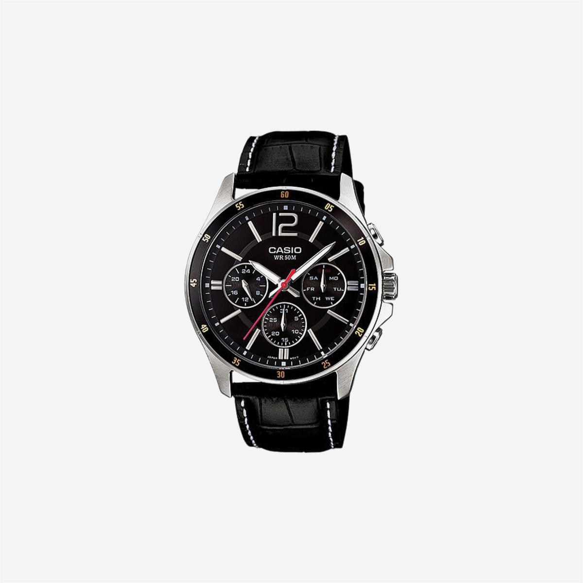 Casio Enticer MTP-1374L-1AVDF Quartz Black Dial Chronograph Leather Watch