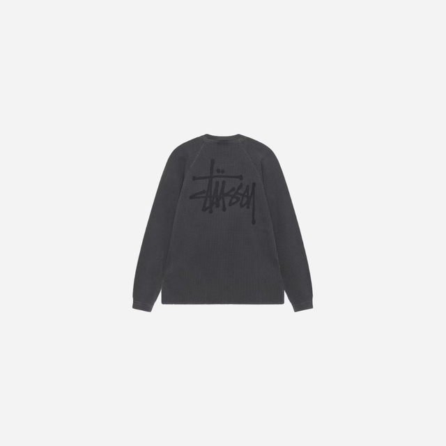 STUSSY RAGLAN THERMAL LS CREW WASHED BLACK