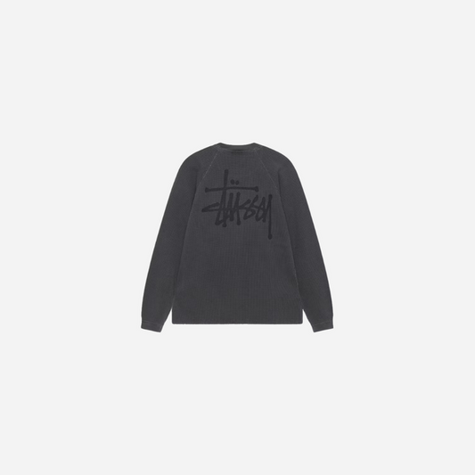 STUSSY RAGLAN THERMAL LS CREW WASHED BLACK