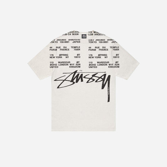 STUSSY LOCATIONS PIGMENT DYED T-SHIRT NATURAL