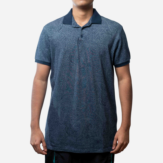 Etro Men Navy Paisley Print Polo Shirt