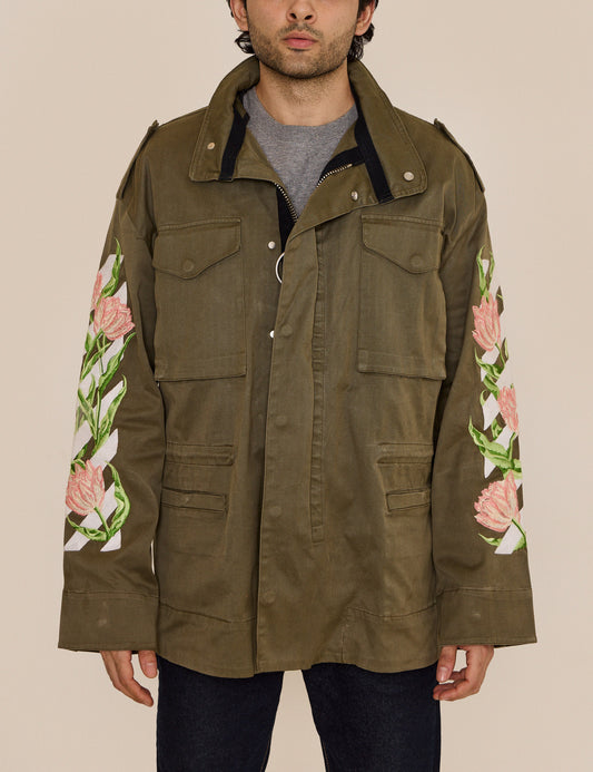 OFF-WHITE C/O VIRGIL ABLOH ROSE EMBROIDERED MILITARY JACKET