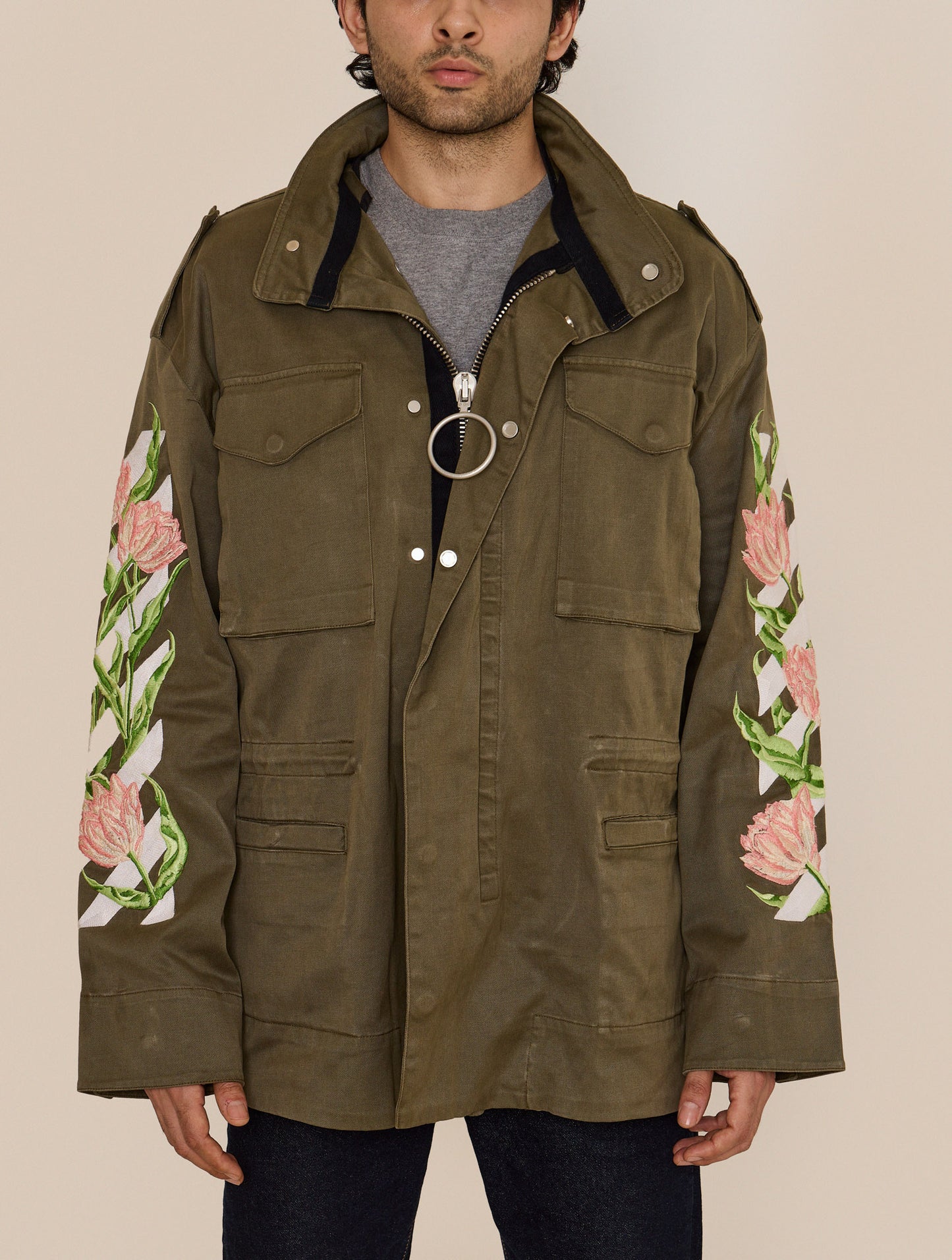 OFF-WHITE C/O VIRGIL ABLOH ROSE EMBROIDERED MILITARY JACKET