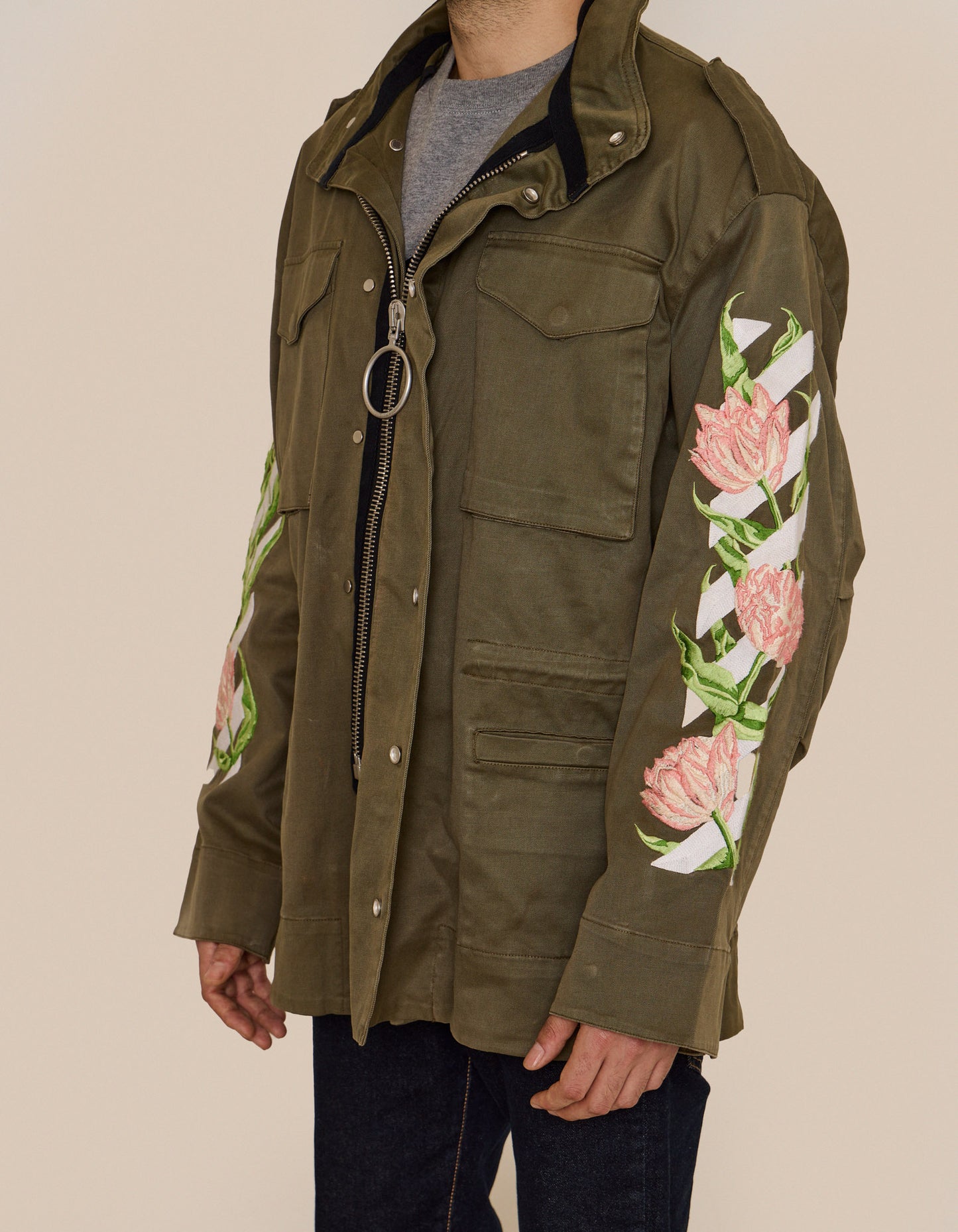 OFF-WHITE C/O VIRGIL ABLOH ROSE EMBROIDERED MILITARY JACKET