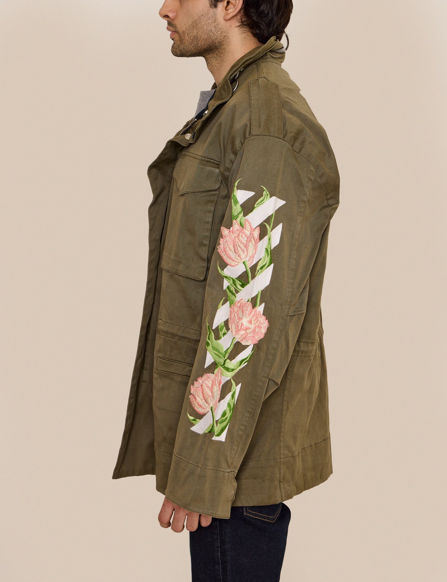 OFF-WHITE C/O VIRGIL ABLOH ROSE EMBROIDERED MILITARY JACKET