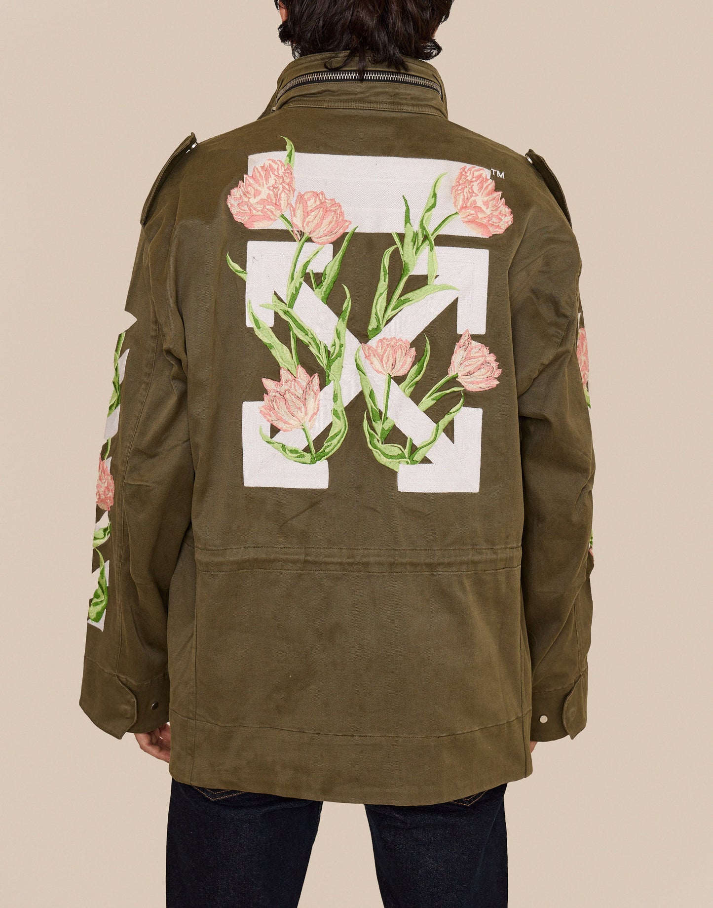 OFF-WHITE C/O VIRGIL ABLOH ROSE EMBROIDERED MILITARY JACKET