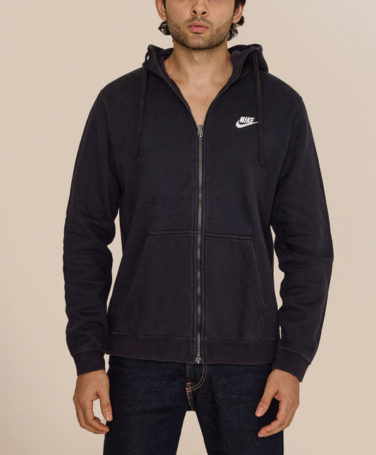 NIKE NAVY BLUE SWEATSHIRT HOODIE BLACK DRAWSTRING TIE LOGO