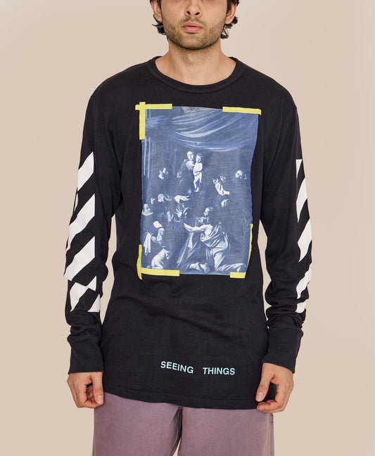 OFF-WHITE DIAGONAL CARAVAGGIO FULL SLEEVES TEE SEEING THINGS