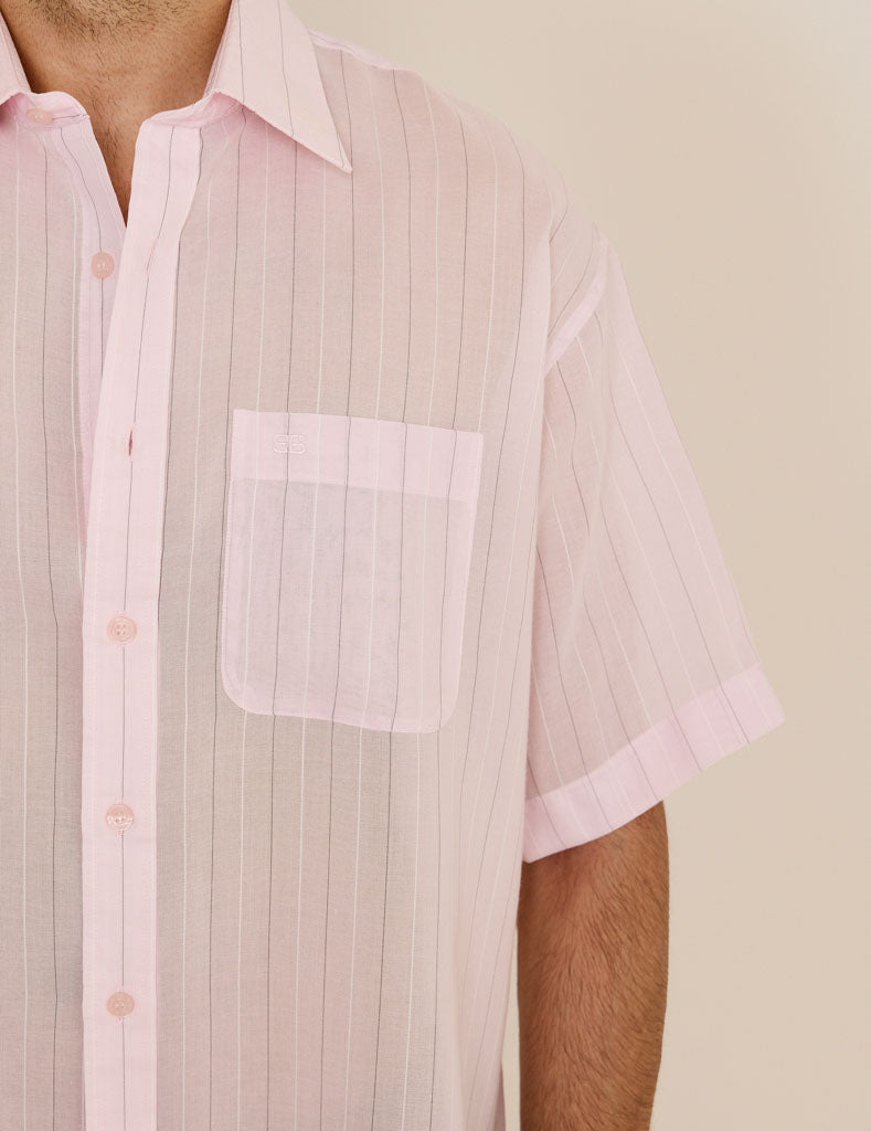 BALENCIAGA PINK COTTON STRIPED OVERSIZED SHIRT