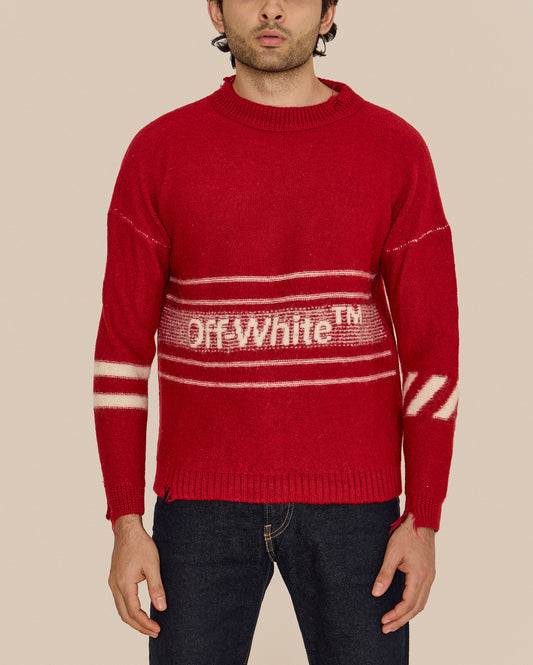 Off-White Red Distressed Logo Sweater