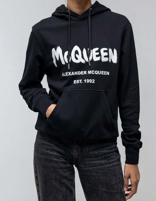 Alexander Mcqueen Graffiti Hoodied Sweatshirt Black/Ivory