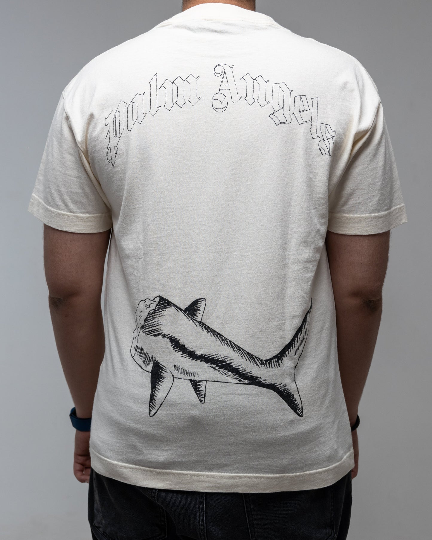 Palm Angels Broken Shark Classic Logo Print Cotton Jersey T-Shirt