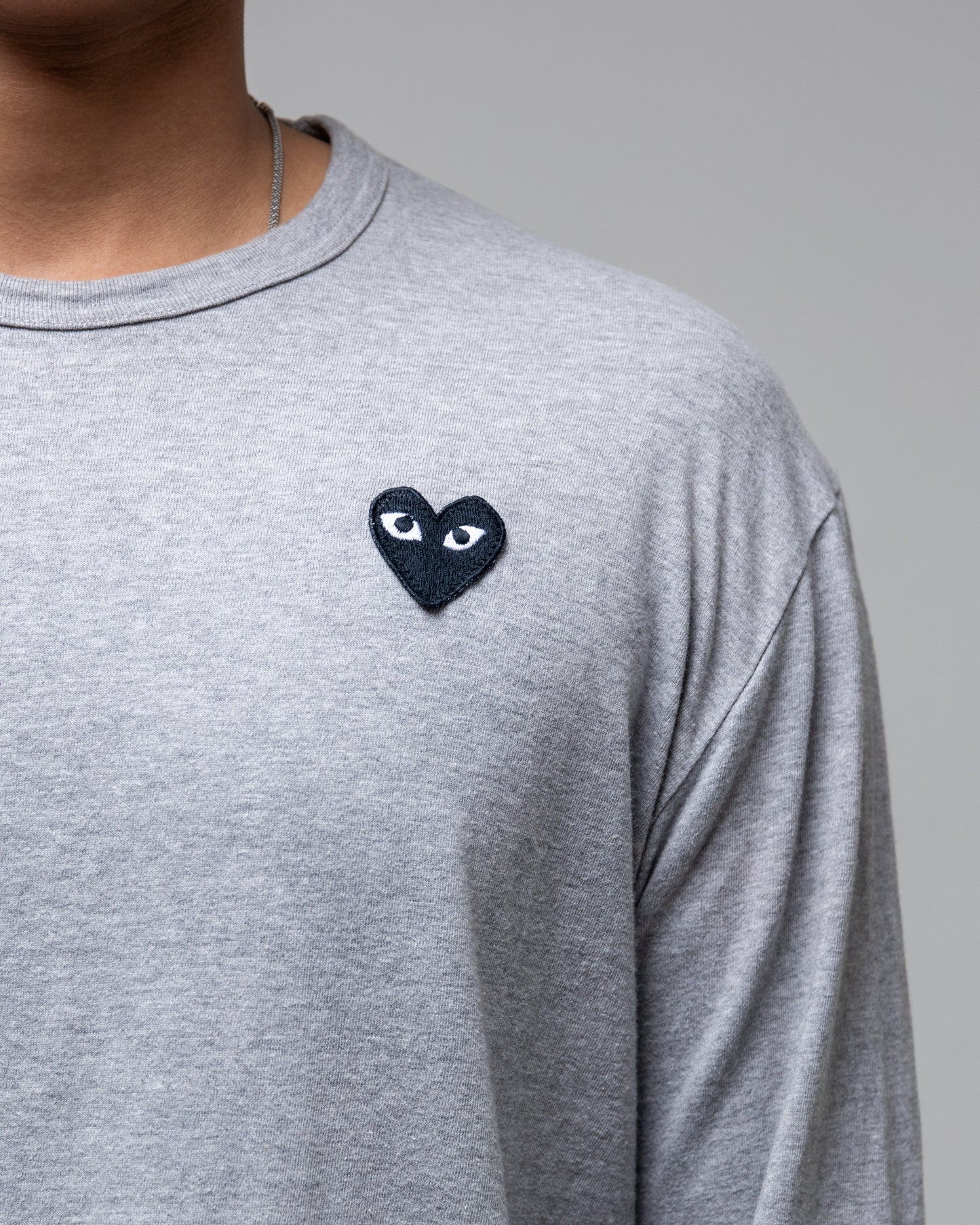 Cdg Play Red Heart T-Shirt  Grey Long Sleeve Womens Tee