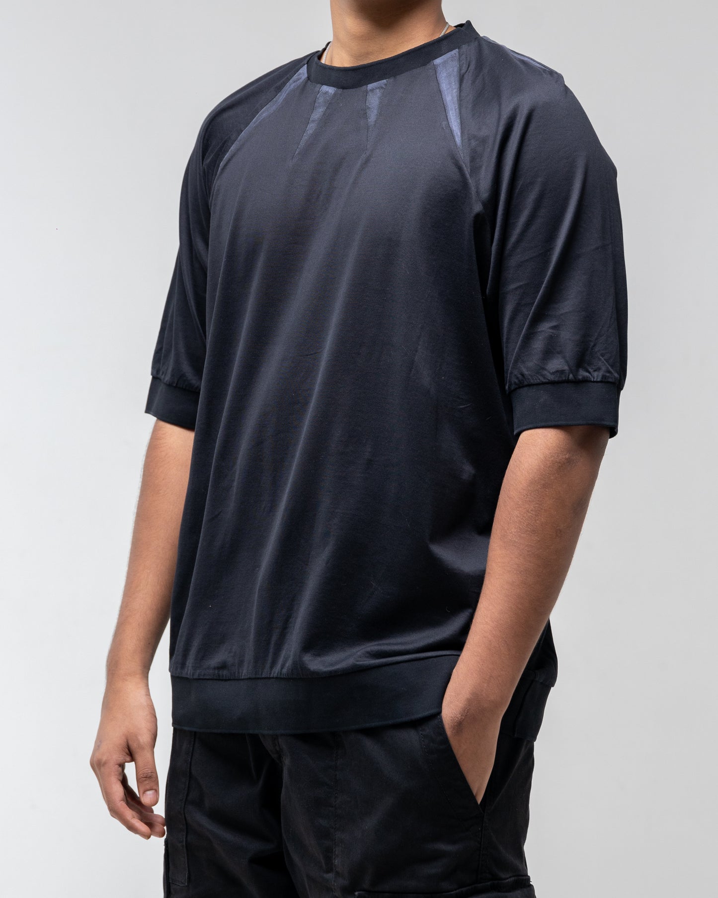 Paul Smith Mainline Cotton Black Tshirt With Faux Suede Panels