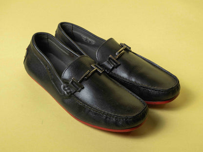 Tod's Black Leather Double T Slip On Loafers