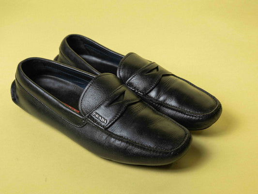 Prada Black Saffiano Men's Penny Driving Loafer