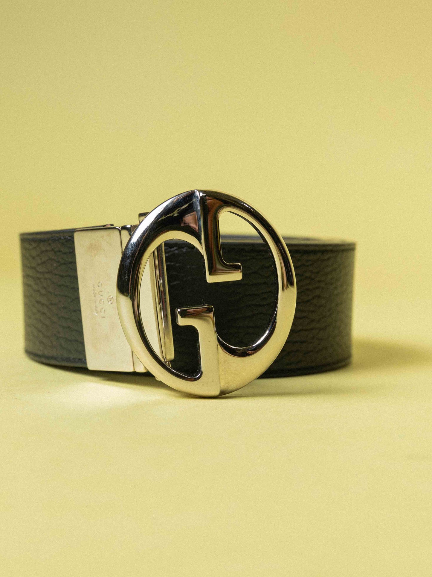 Gucci Black Leather Interlocking G Reversible Buckle Belt