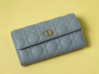 Dior Caro Orchid Long Wallet Cloud Blue Supple Cannage Calfskin