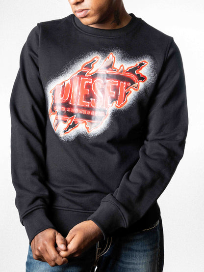 Diesel Black Maxiprinted Burning Effect Sweatshirt