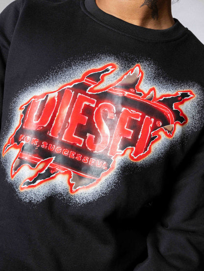 Diesel Black Maxiprinted Burning Effect Sweatshirt