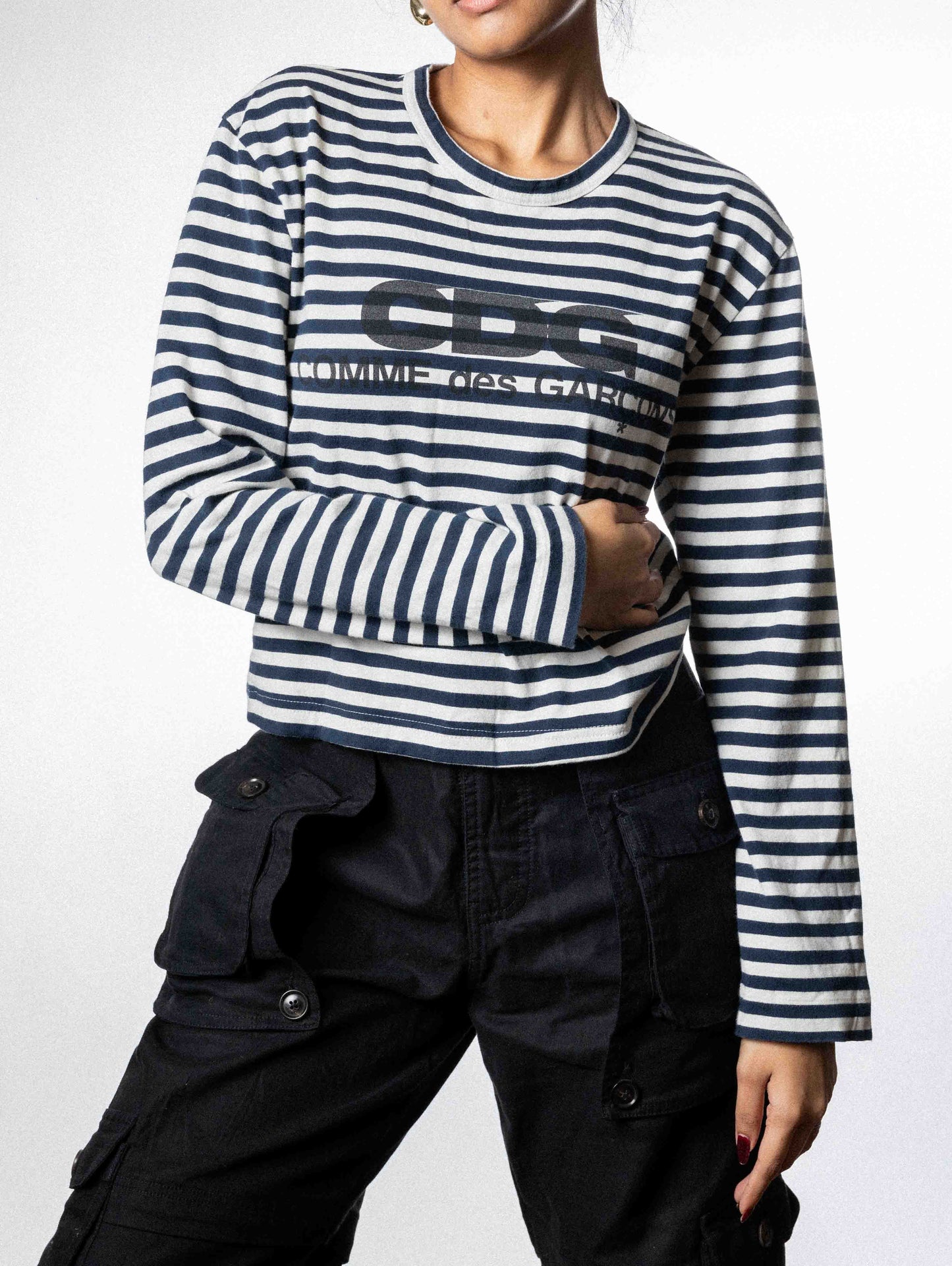 CDG Striped Long Sleeve Top - Navy & White