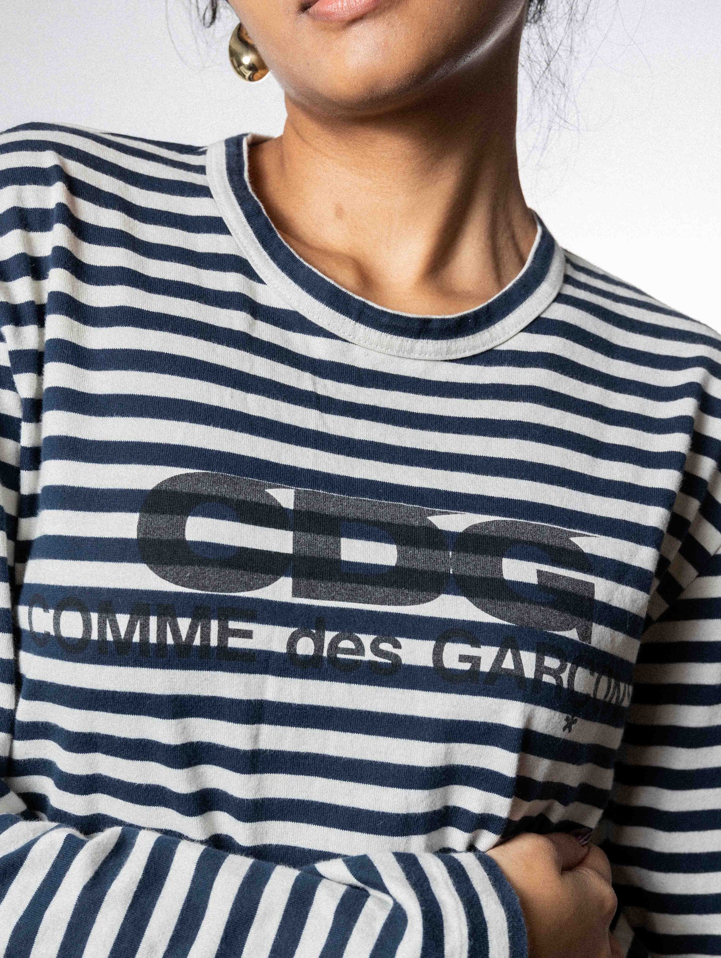 CDG Striped Long Sleeve Top - Navy & White