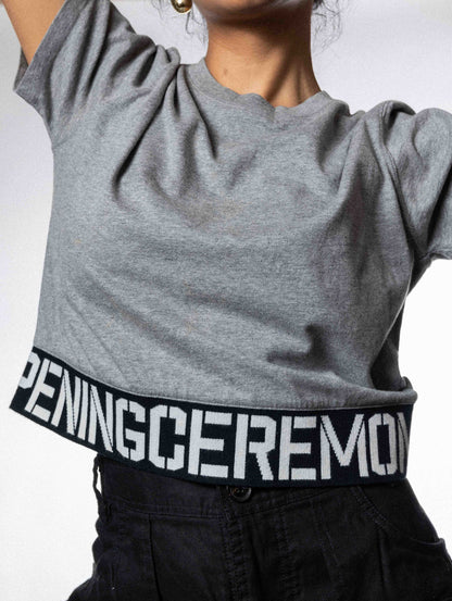 Opening Ceremony Elastic Hem Logo Cropped Top - grey