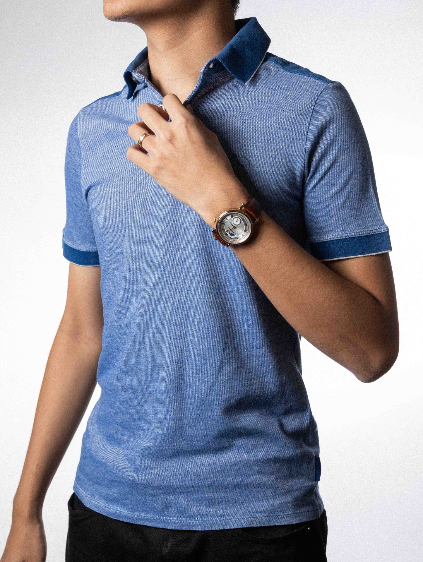 Armani Exchange Logo 3 Button polo Tshirt - Blue