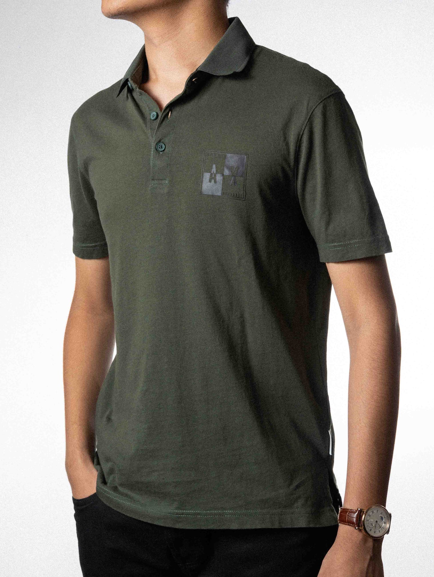 Armani Exchange Regular Fit Polo T-Shirt with Embossed Logo _ green