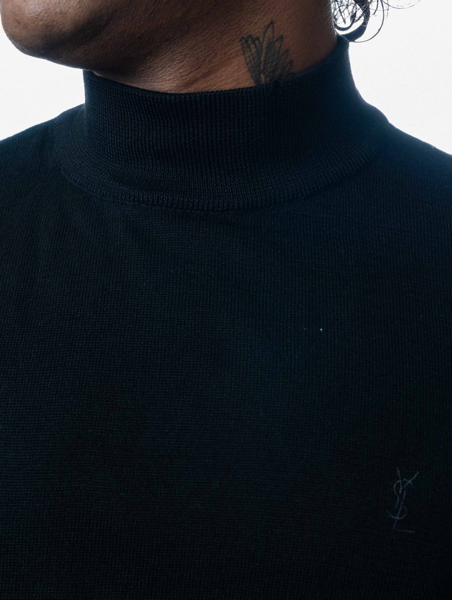 Saint Laurent Black Logo Embroidered Wool Turtleneck Sweater