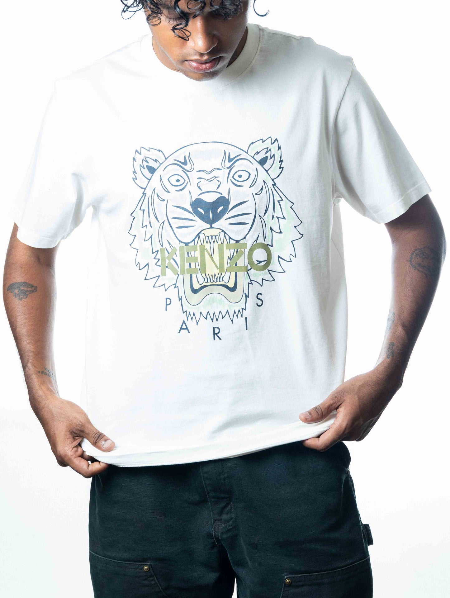 Kenzo Men's White Classic Green/ Black Tiger White T-Shirt