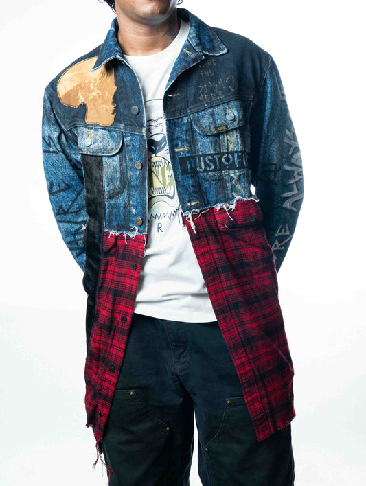 Classic Deconstructed Flannel & Denim Jacket - Dust of Gods"