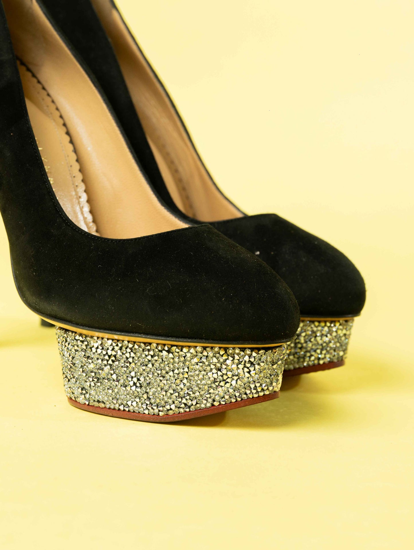 CHARLOTTE OLYMPIA Black Suede Sequins Pumps