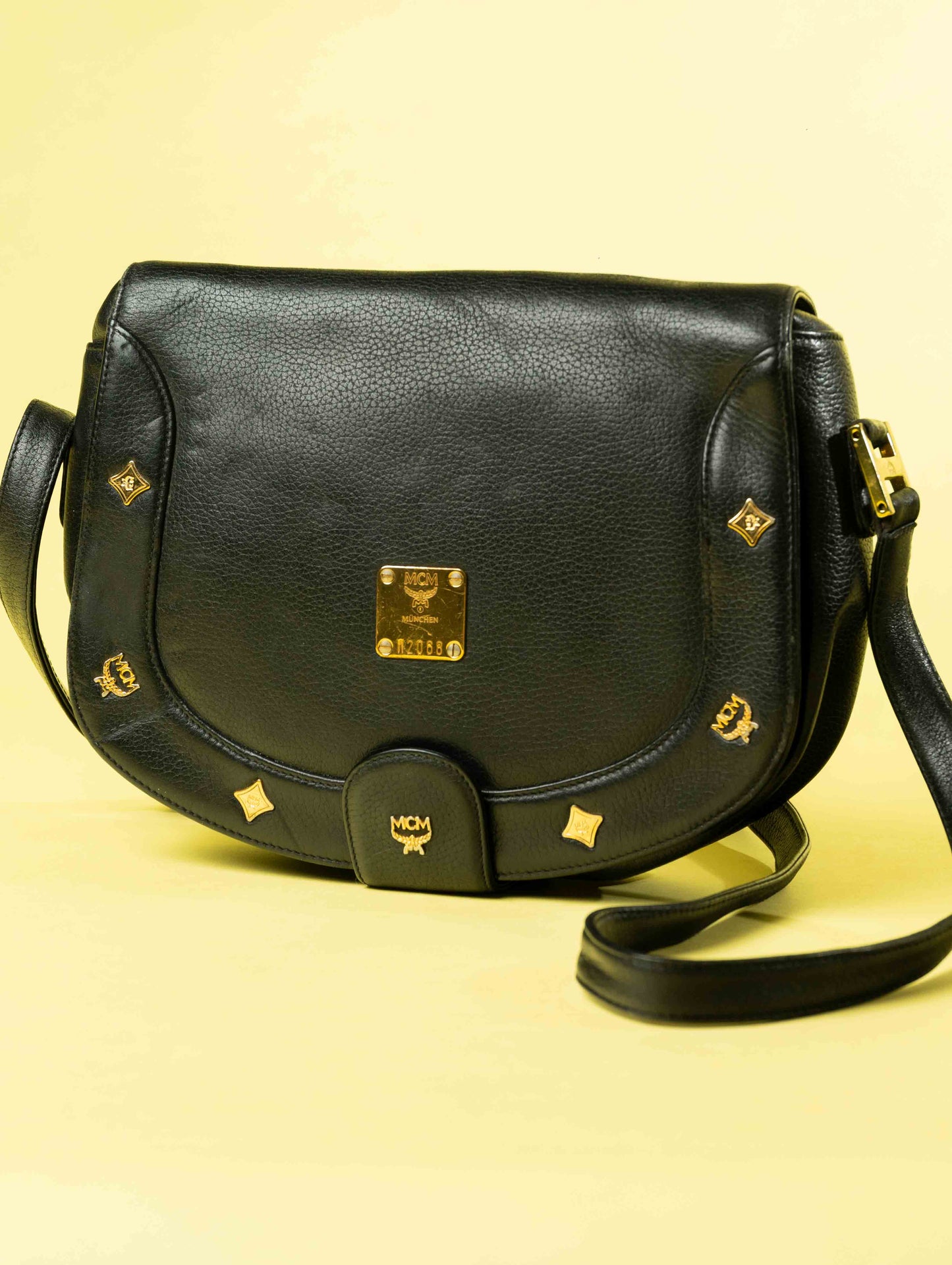 MCM Black Leather Flap Crossbody Bag