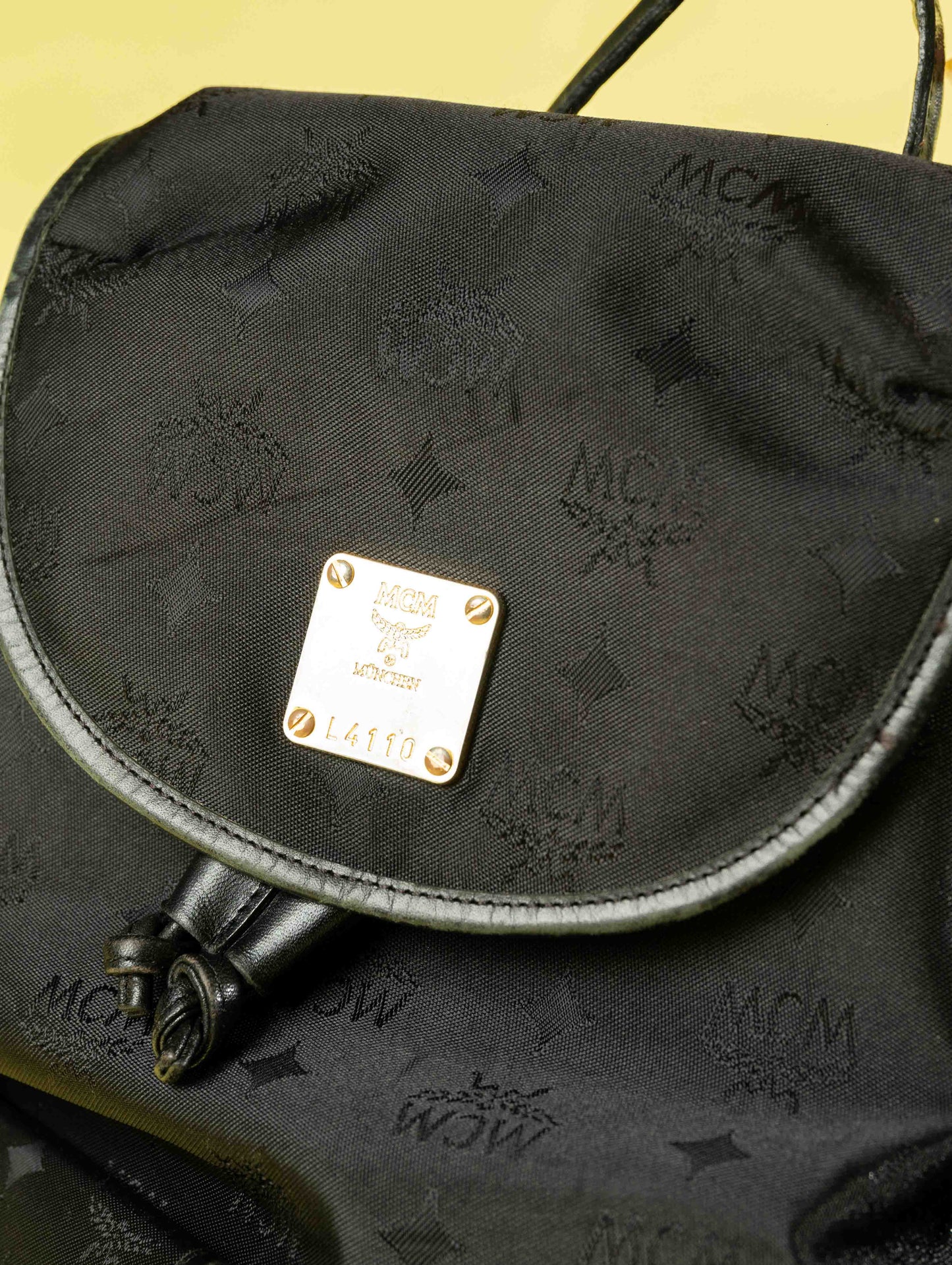 MCM Black Nylon and Leather Drawstring Backpack