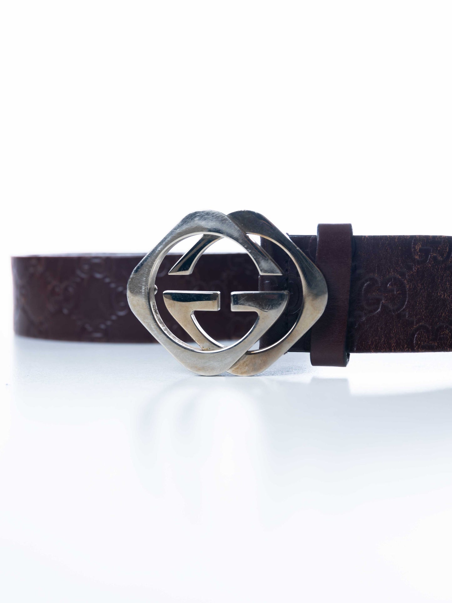 GUCCI SQUARE INTERLOCKING G BUCKLE LEATHER BELT