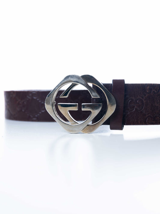 GUCCI SQUARE INTERLOCKING G BUCKLE LEATHER BELT