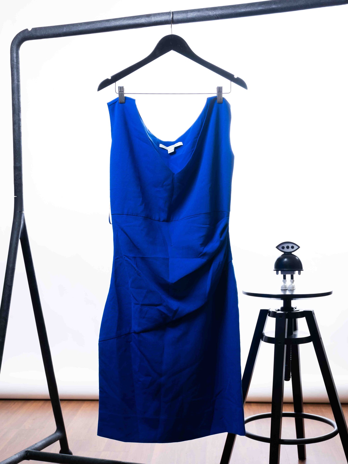 Diane Von Furstenberg Dress Bevin Blue Ruched Sleeveless Dress