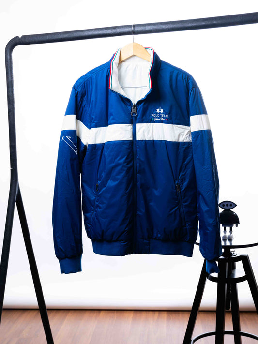 POLO TEAM ITALIAN MATCH PUFFER JACKET _ BLUE AND WHITE