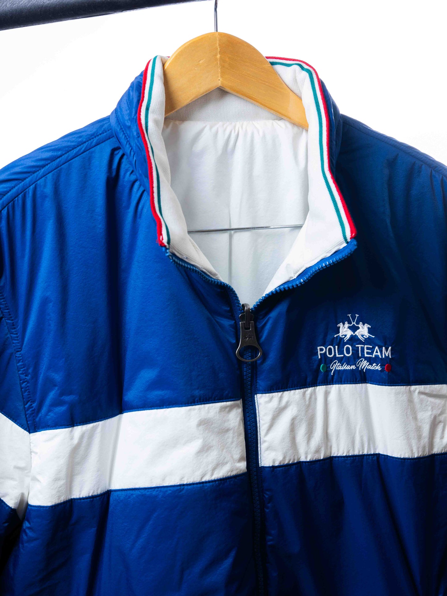 POLO TEAM ITALIAN MATCH PUFFER JACKET _ BLUE AND WHITE