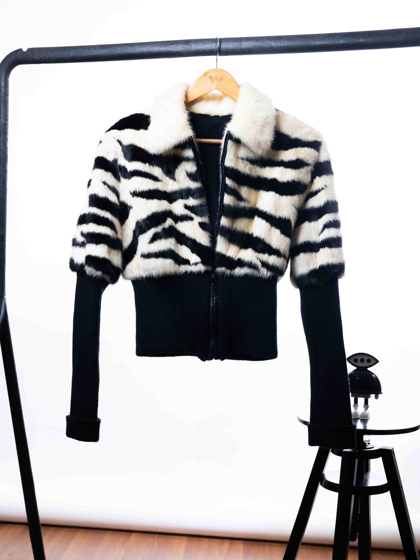 BLACK AND WHITE FUR JACKET