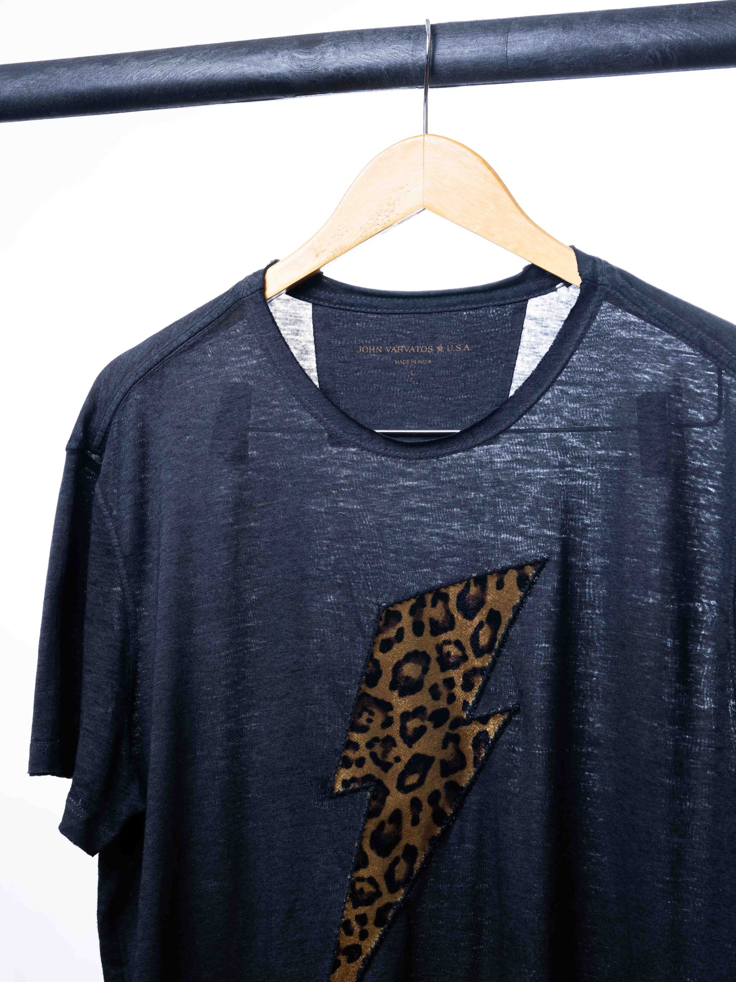 John Varvatos Charcoal Heather Raw Edge Cheetah Bolt Tee