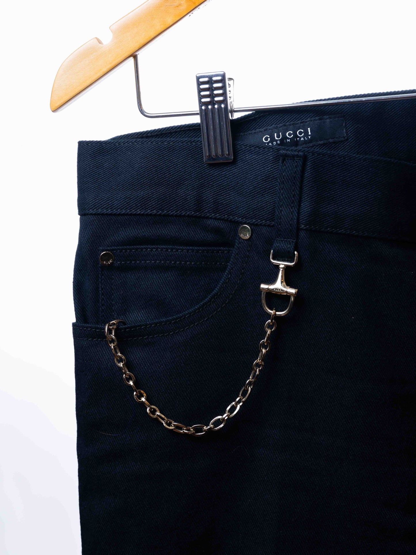 Gucci Straight Denim With Gold Chain- Black