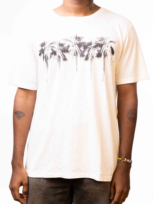 SAINT LAURENT PALM TREE PRINT TEE - WHITE