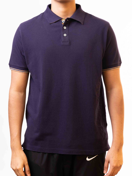 ROBERT GRAHAM POLO MENS DEEP PURPLE EMBROIDERED SHORT SLEEVE TSHIRT