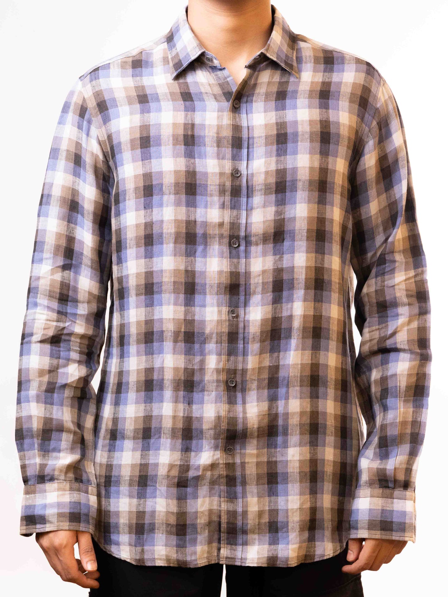 MASSIMO DUTTI SLIM FIT BROWN PURPLE COTTON CHECK SHIRT