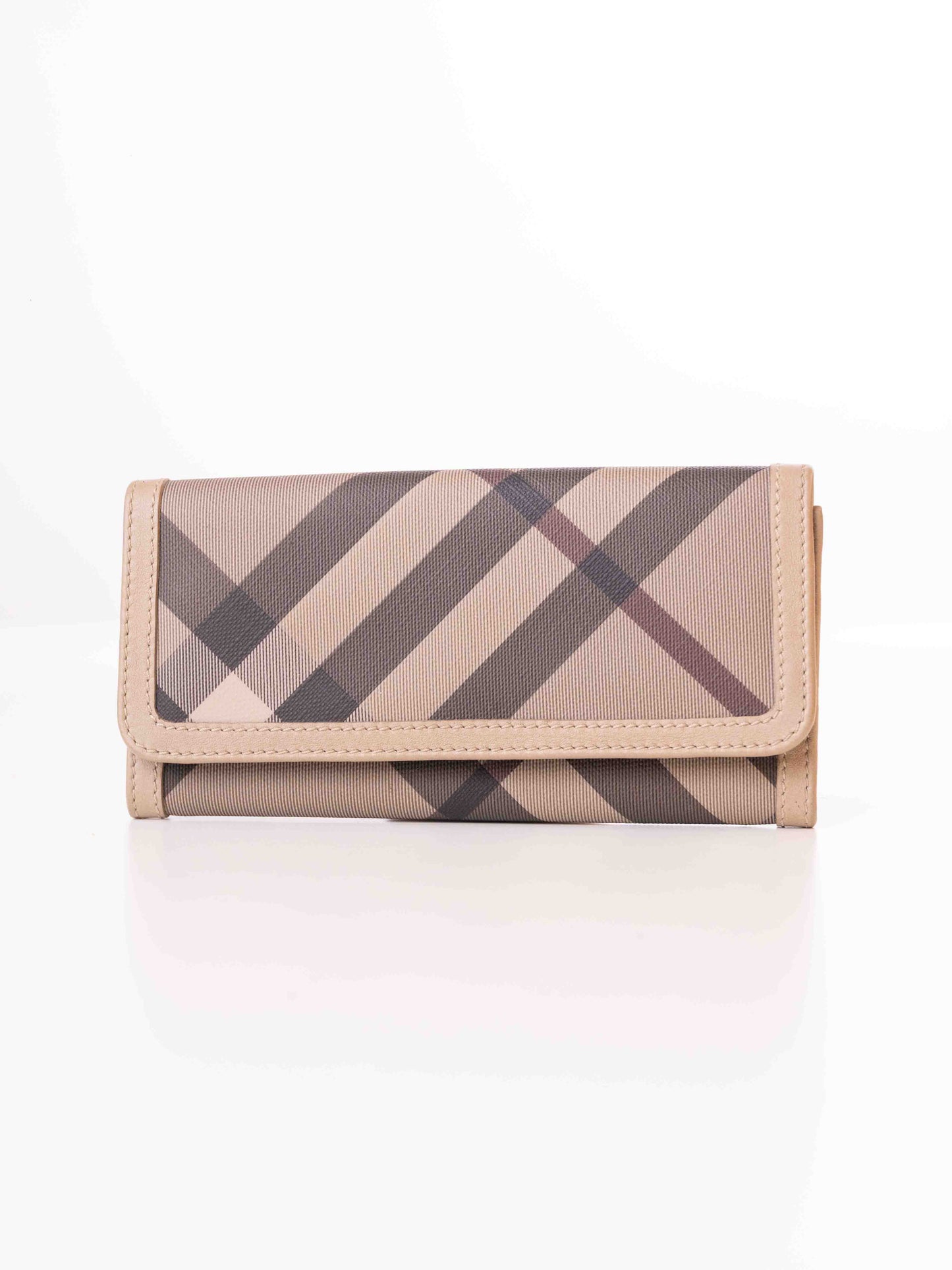 BURBERRY GREY SMOKE CHECK PVC AND LEATHER FLAP CONTINENTAL WALLET