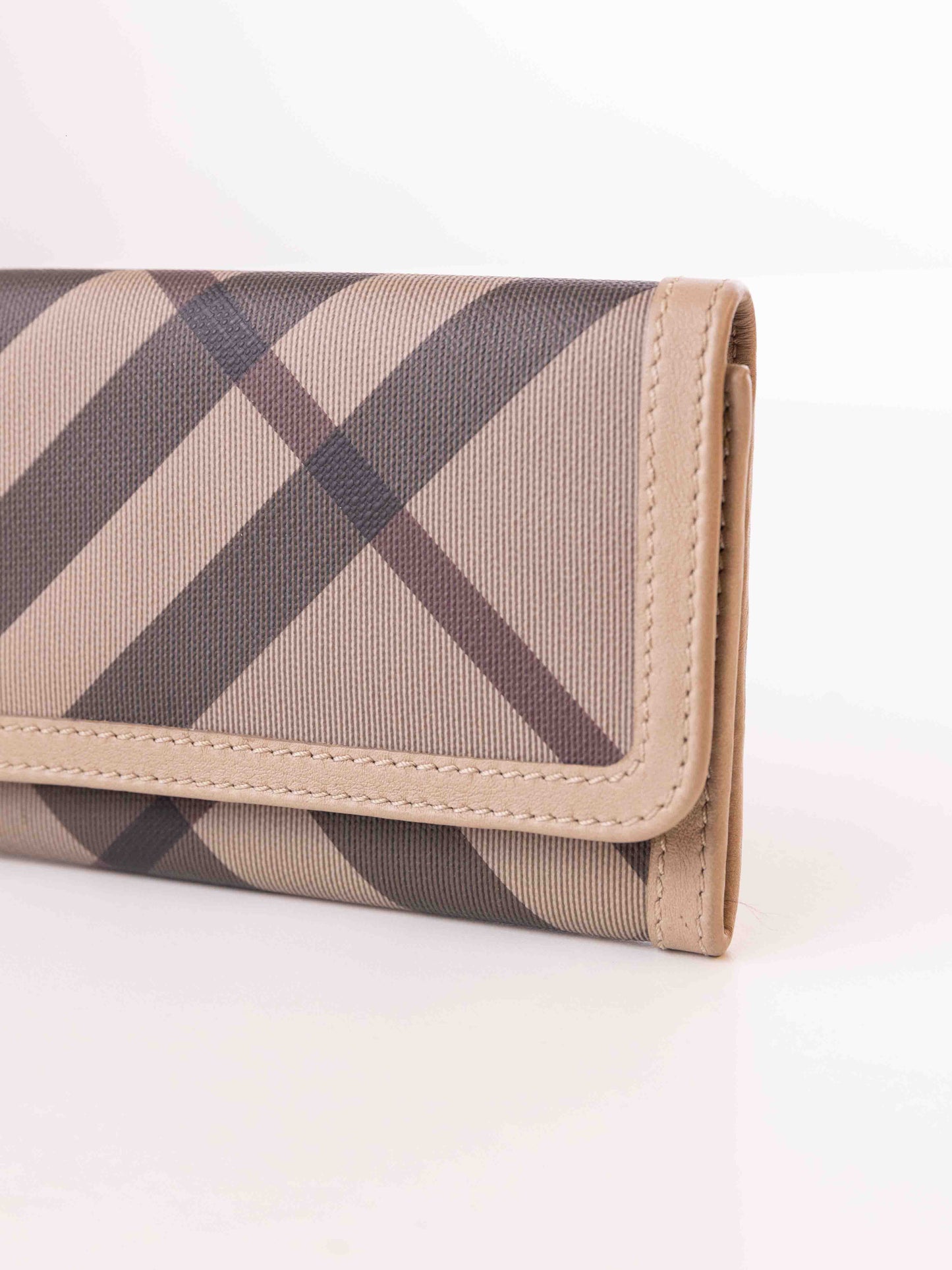 BURBERRY GREY SMOKE CHECK PVC AND LEATHER FLAP CONTINENTAL WALLET